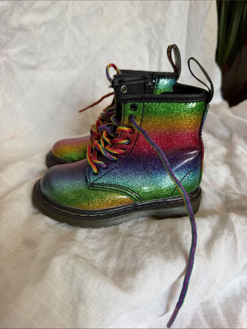 Doc Martens Toddler Rainbow Glitter Lace-Up Boots